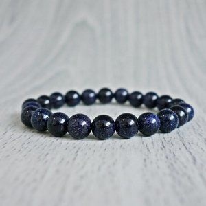 Natural Blue Goldstone Beaded Bracelet for Meditation Spiritual Healing